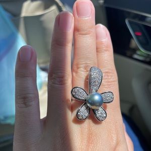 Natural Tahiti Pearl S925 Silver Flower Ring